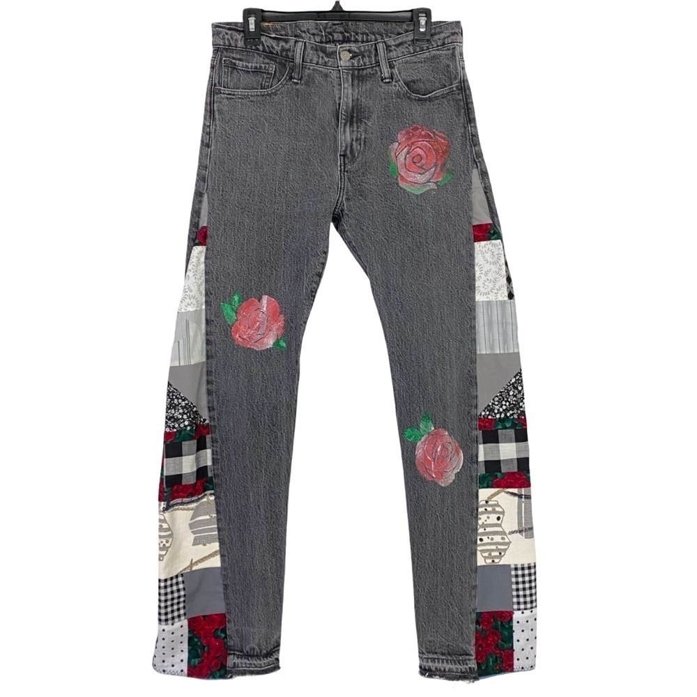 Levis Jeans Waist 27 28 Womens Size Small Levi’s Custom Patchwork Roses Retro